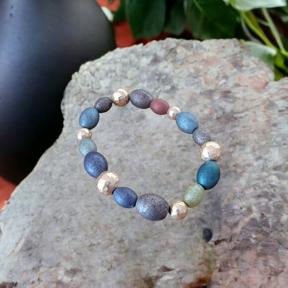 Multi-Colored Muted Acrylic Beaded Bracelets - Set of 2 - New - Picture 3 of 4